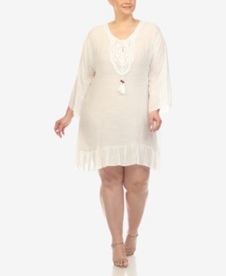 Plus Size Sheer Embroidered Knee Length Cover Up Dress
