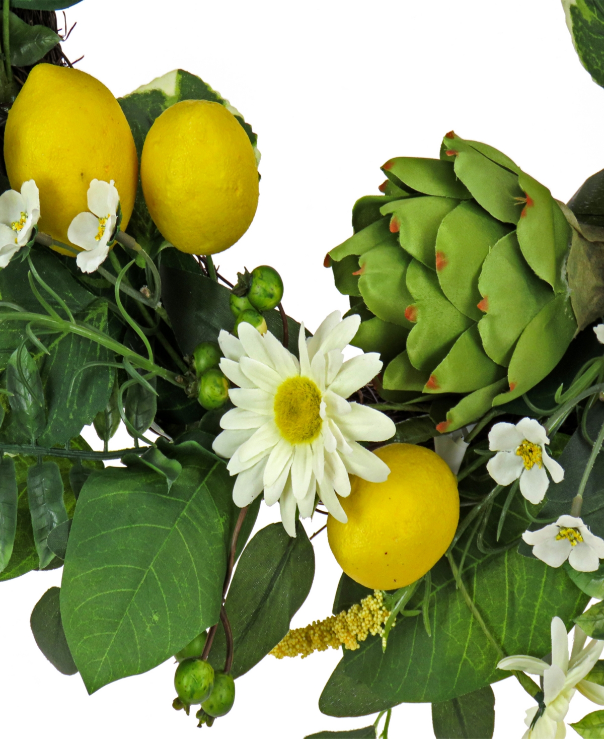 National Tree Company 22 Daisy, Artichoke And Lemon Wreath In Green