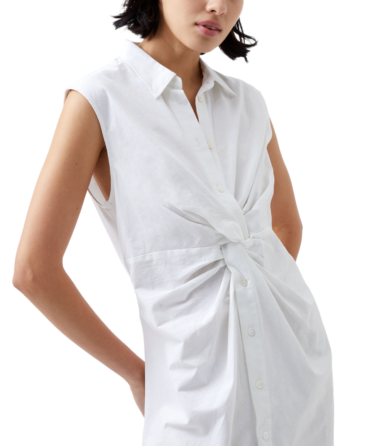 Shop French Connection Women's Linen-blend Sleeveless Twist-front Shirtdress In Summer White