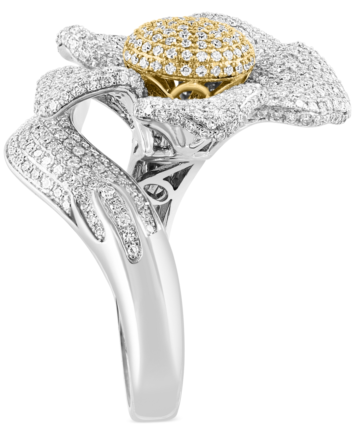 Effy Collection Effy Diamond Pave Large Flower Statement Ring (1-5/8 Ct. T.w.) In 14k Two-tone Gold In Ylw,wht Go