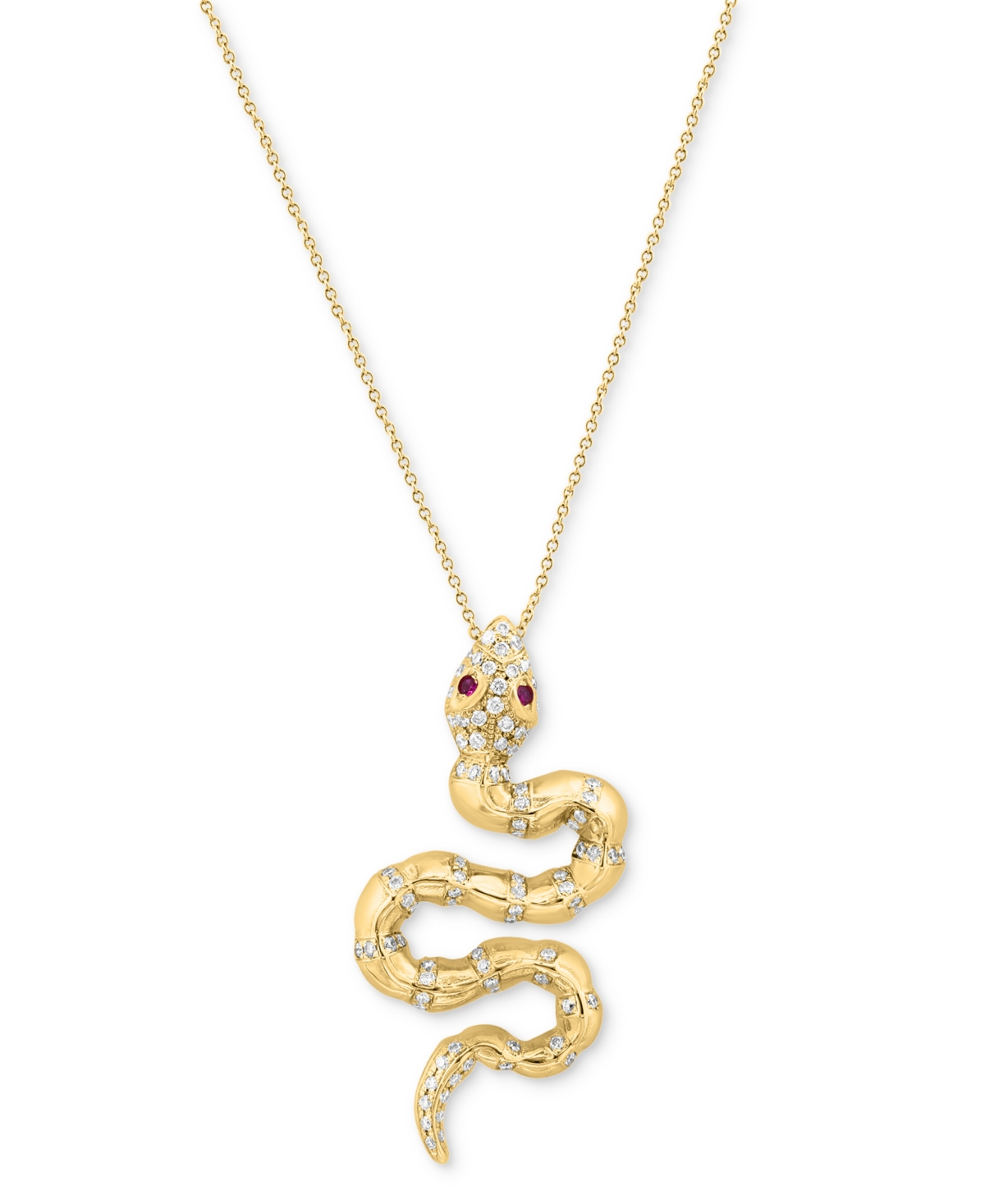 Effy Collection Effy Diamond (1/2 Ct. T.w.) & Ruby Accent Snake 16" Pendant Necklace In 14k Gold In Yellow Gol