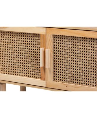 Faulkner Mid-Century Modern Natural Brown Finished Wood and Rattan 2-Door Bookcase