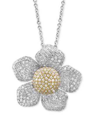EFFY&reg; Diamond Pav&eacute; Flower 18" Pendant Necklace (1-3/8 ct. t.w.) in 14k Two-Tone Gold