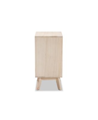 Halian Mid-Century Modern Two-Tone White and Light Brown Finished Wood 3-Drawer End Table