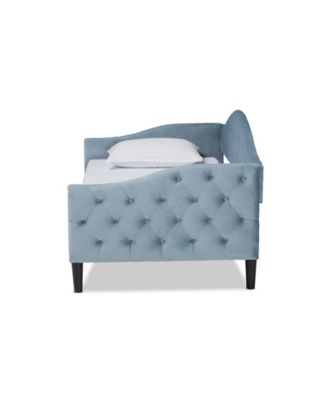 Benjamin Modern and Contemporary Light Blue Velvet Fabric Upholstered and Dark Brown Finished Wood Twin Size Daybed