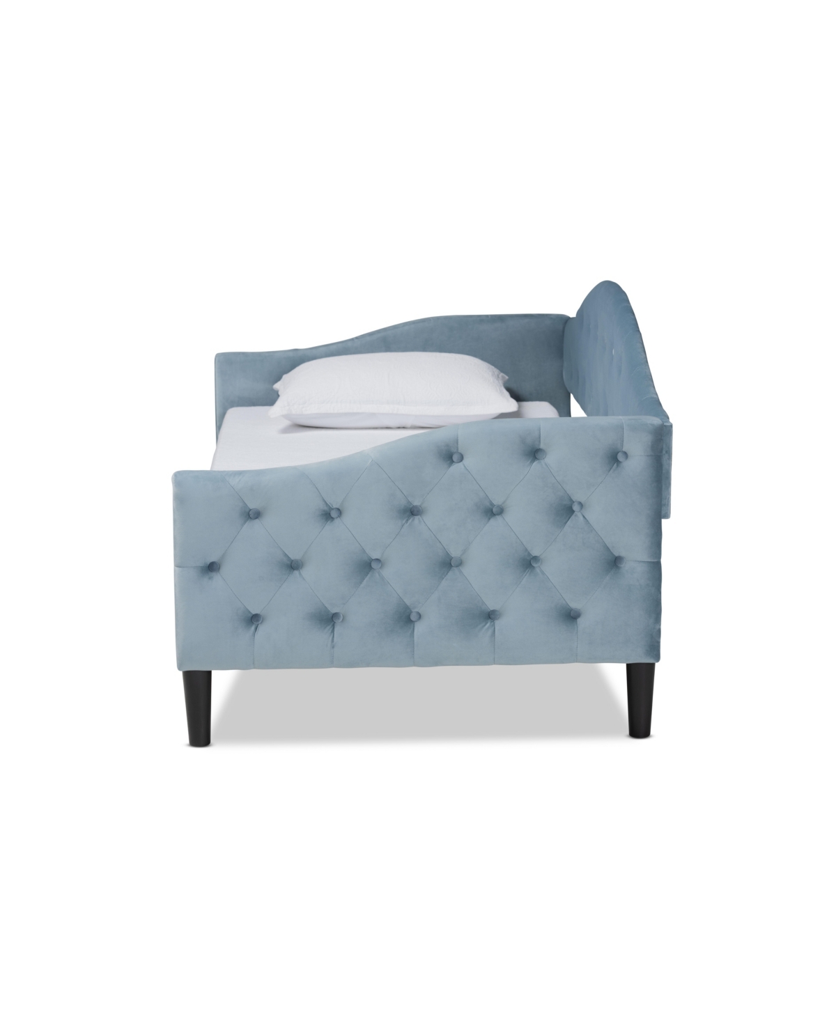 Baxton Studio Benjamin Modern And Contemporary Light Blue Velvet Fabric Upholstered And Dark Brown Finished Wood T In Light Blue,dark Brown