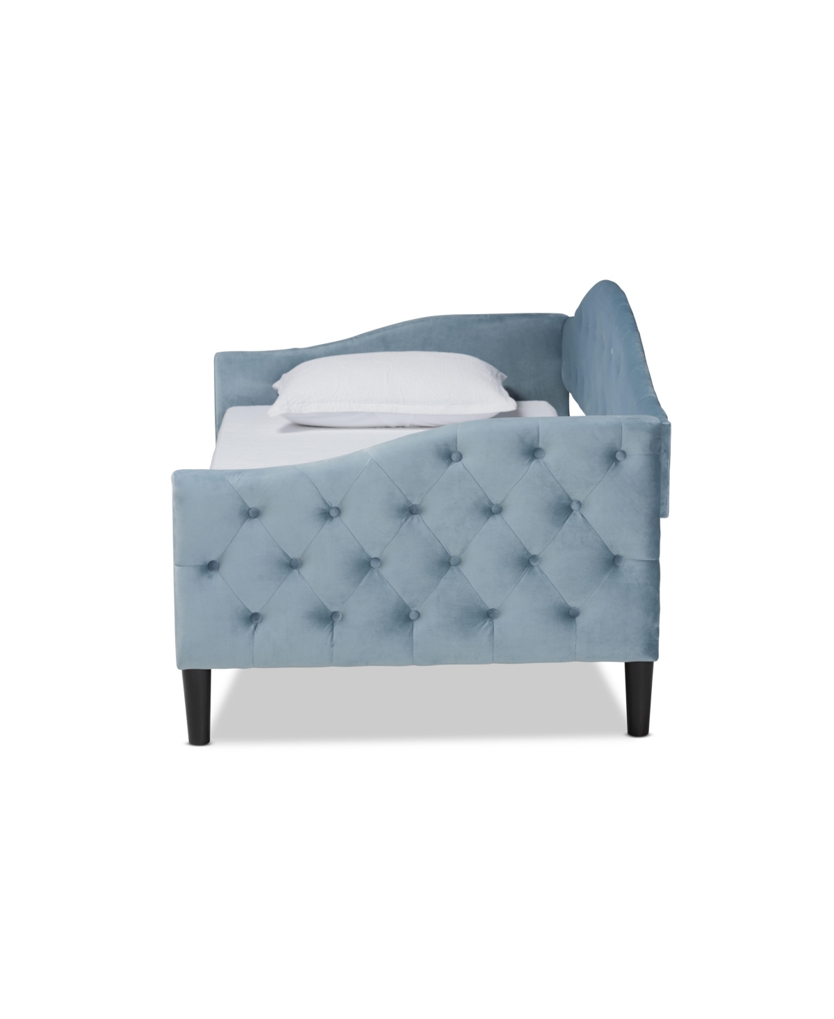 Shop Baxton Studio Benjamin Modern And Contemporary Light Blue Velvet Fabric Upholstered And Dark Brown Finished Wood T In Light Blue,dark Brown