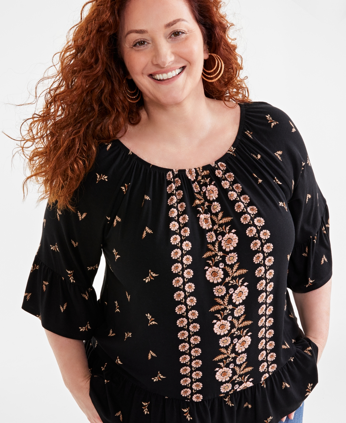 Style & Co Plus Size Printed 3/4-Sleeve Top, Created for Macy's