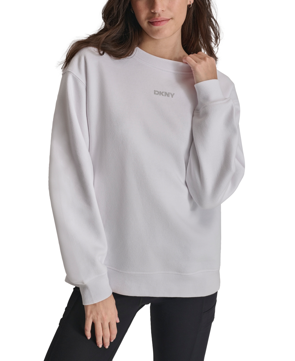 Dkny Sport Women's Mini-stud-logo Drop-shoulder Sweatshirt In White