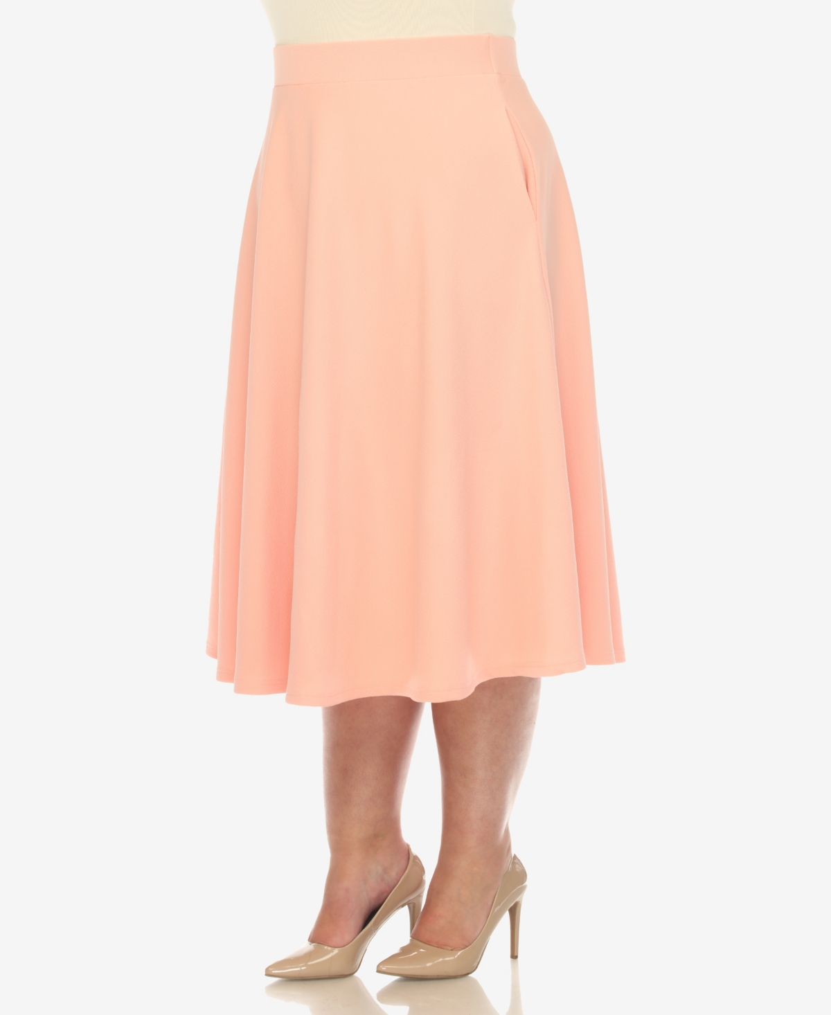 White Mark Women's Flared Skirt With Pockets In Peach