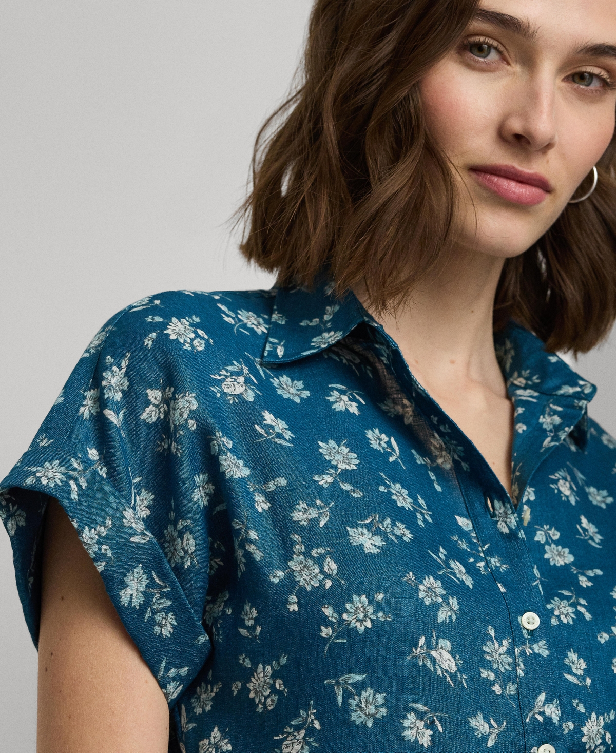 Lauren Ralph Lauren Women's Linen Cuffed Floral Shirt, Regular & Petite