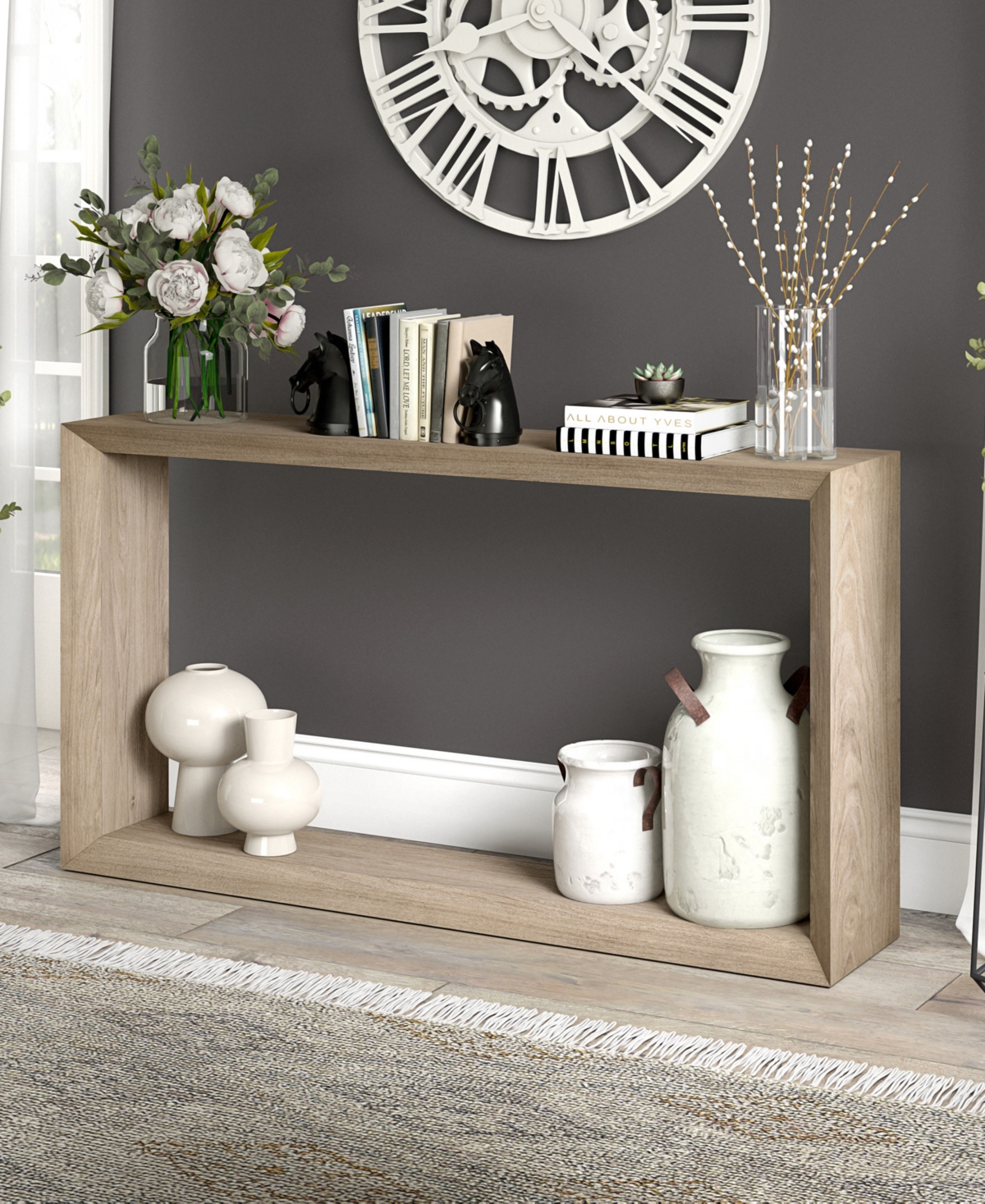 Hudson & Canal Osmond 55" Wide Rectangular Console Table In Antiqued Gray Oak In Antiqued Gray Oak
