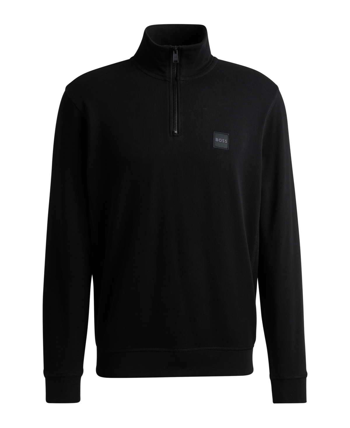 Hugo Boss Cotton-terry Zip-neck Sweatshirt With Logo Patch In Black
