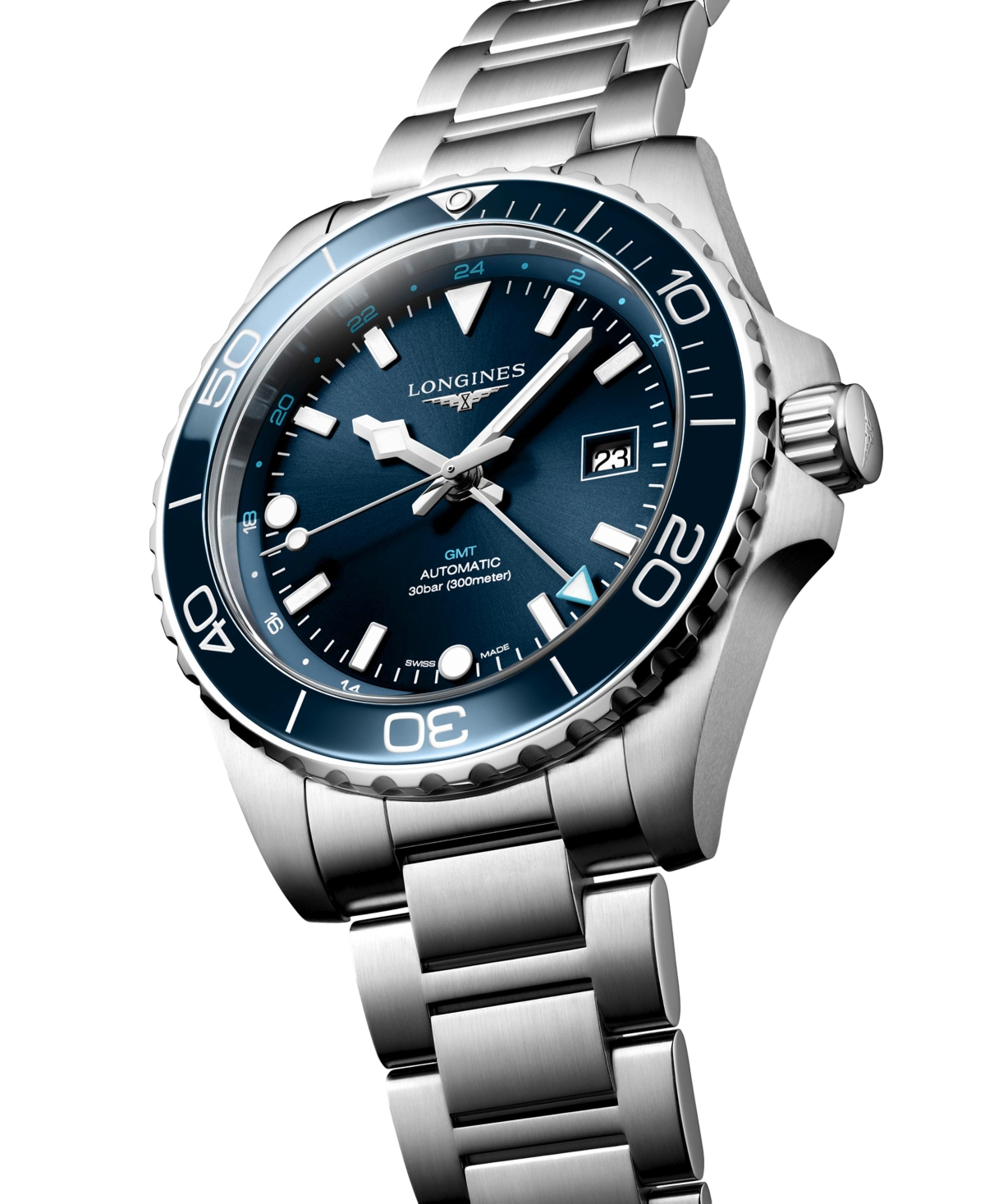 Longines Men's Swiss Automatic Hydroconquest Gmt Stainless Steel Bracelet Watch 43mm In No Color