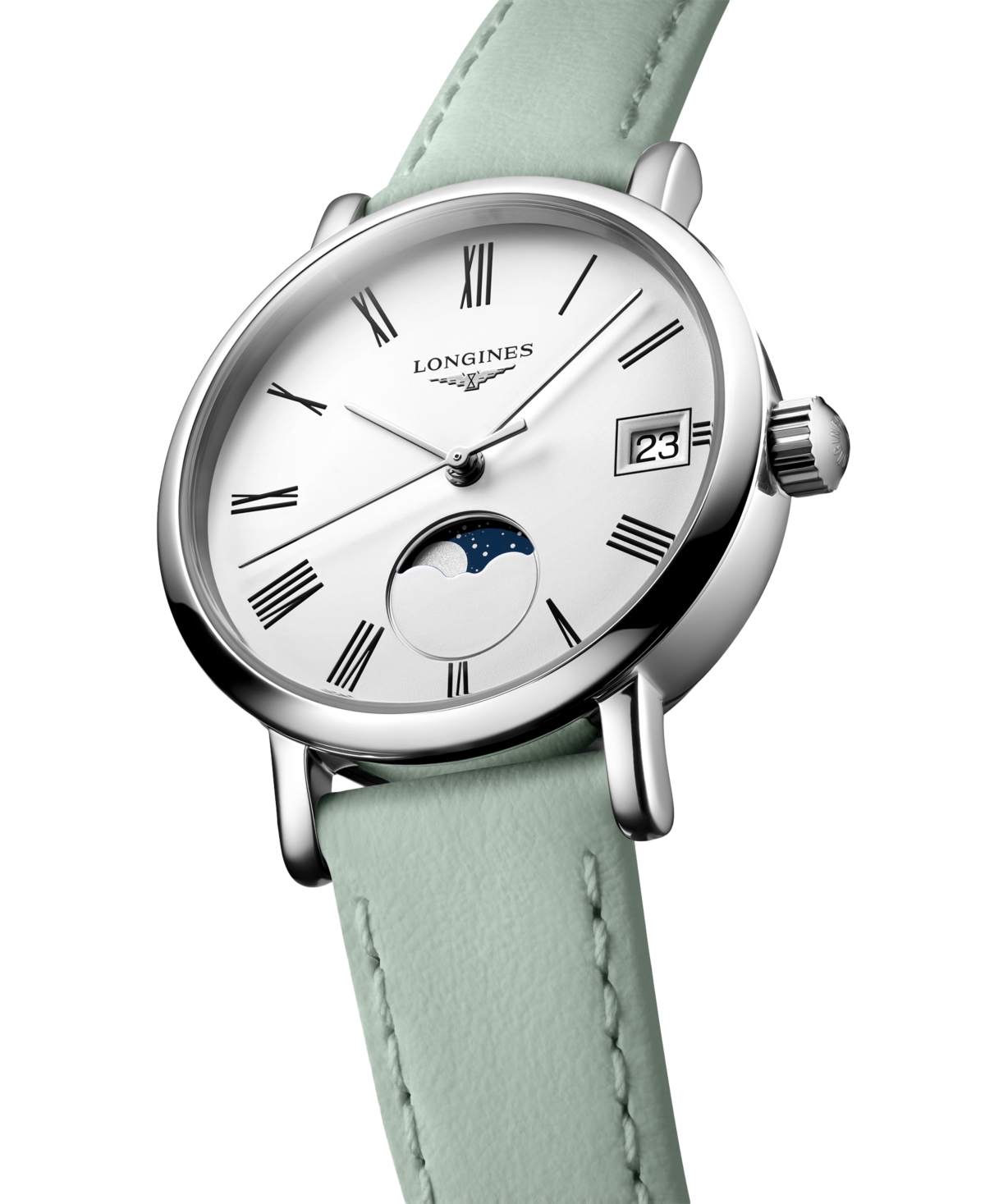Longines Women's Swiss Elegant Moonphase Green Leather Strap Watch 30mm In No Color