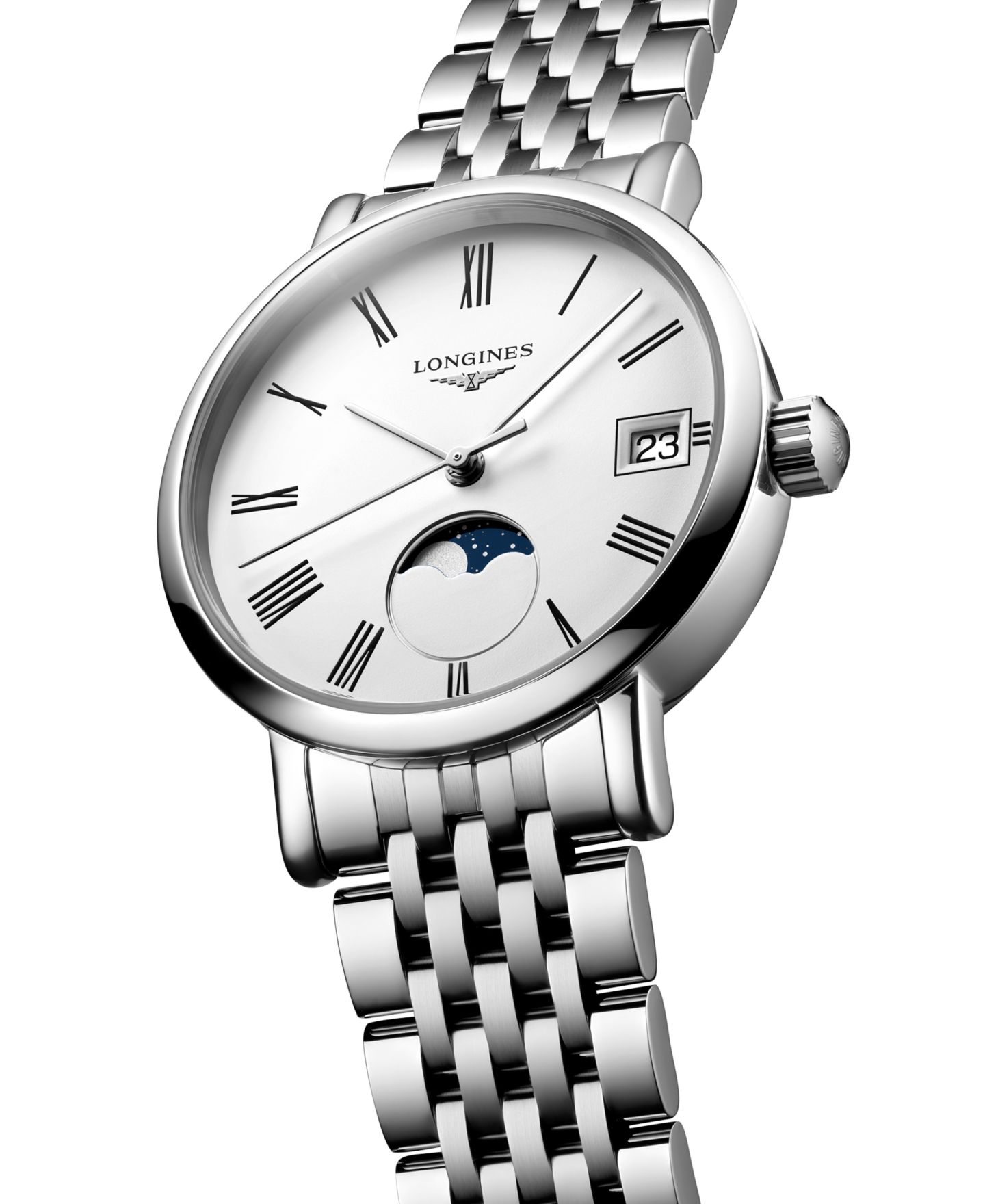 Женские часы Longines Swiss Elegant Moonphase Stainless Steel Bracelet Watch 30mm — фото 2