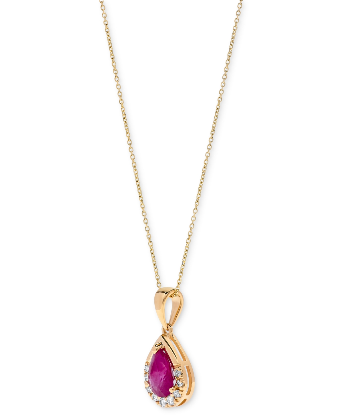 MACY'S RUBY (3/4 CT. T.W.) & DIAMOND (1/10 CT. T.W.) PEAR 16" PENDANT NECKLACE IN 14K GOLD 
