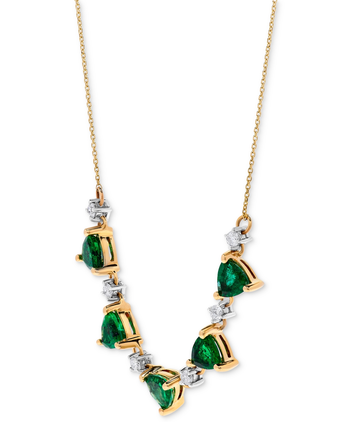 Macy's Emerald (2-1/2 Ct. T.w.) & Diamond (1/5 Ct. T.w.) 16" Statement Necklace In 14k Gold In Emerald