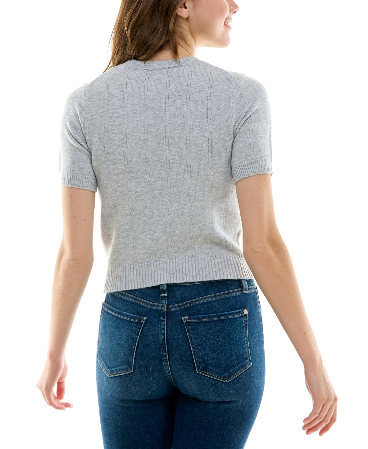 Ultra Flirt Juniors' Short-Sleeve Crewneck Pointelle Sweater