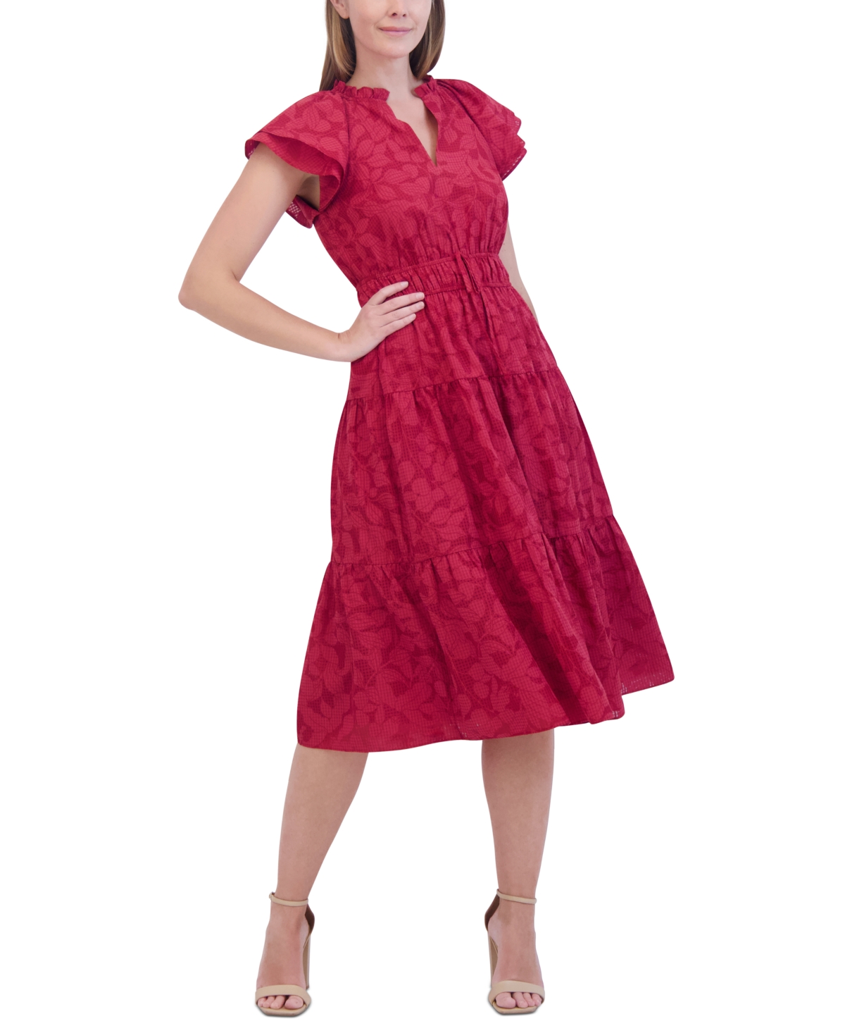 Women's Flutter-Sleeve Burnout Midi Dress - Poppy