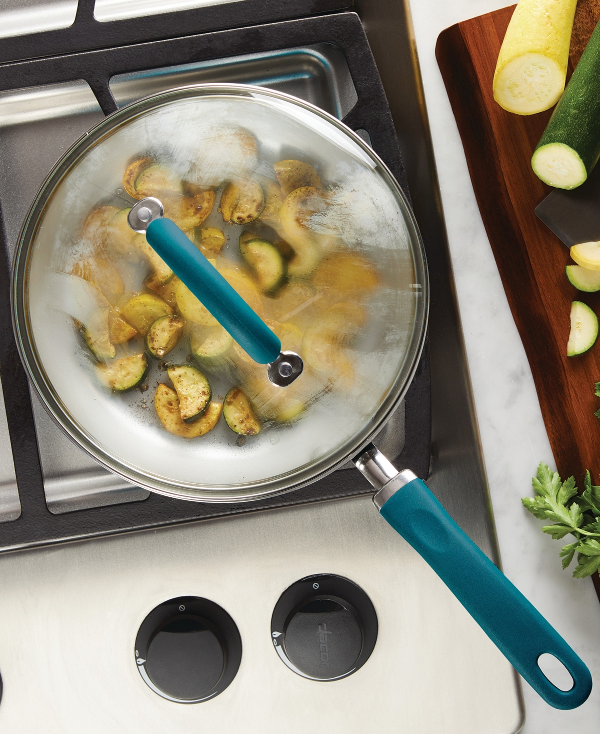 Rachael Ray Create Delicious Aluminum Nonstick 2-qt. Saucepan With Straining Lid In Blue