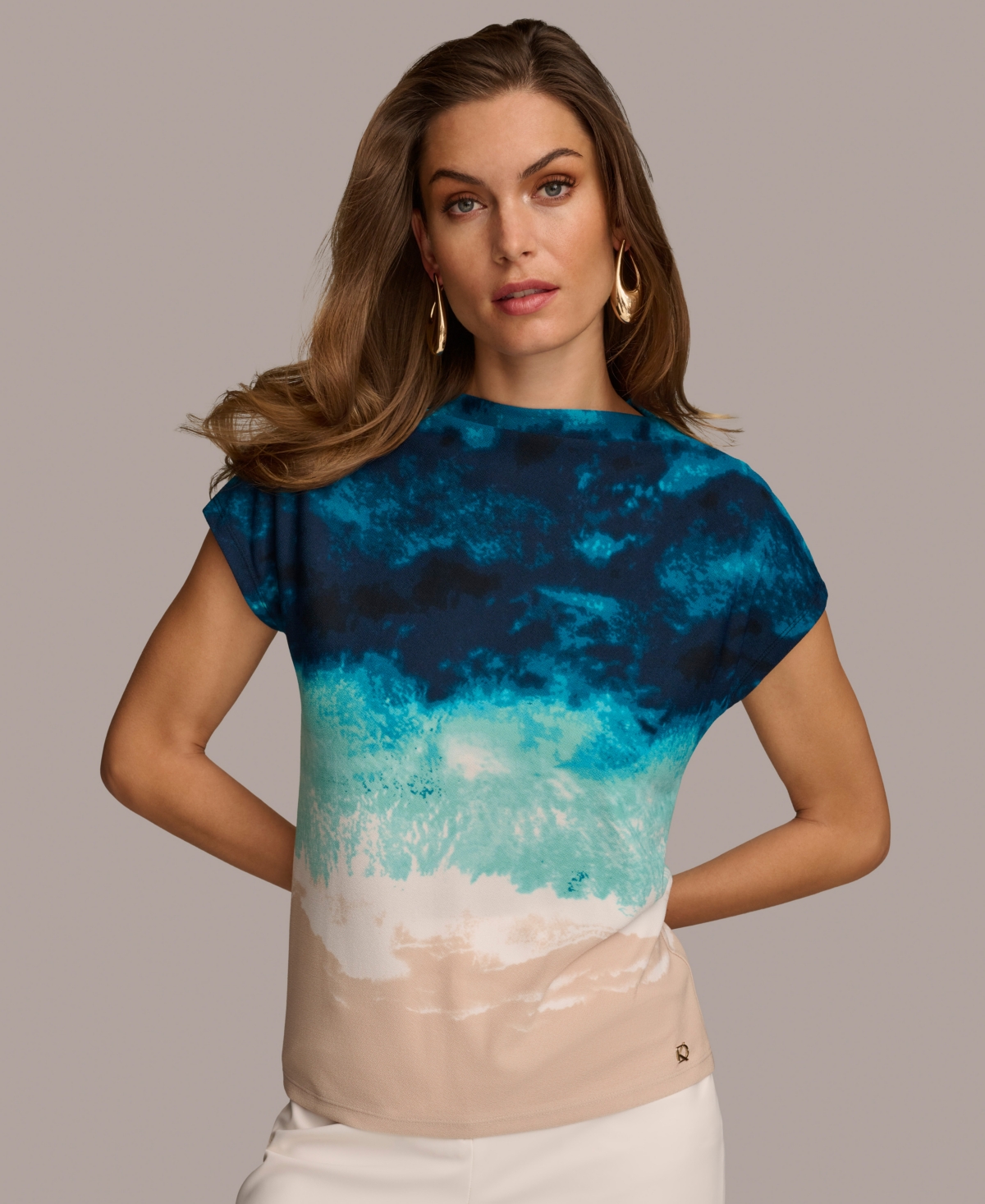 Donna Karan Women's Printed Short-sleeve Top In Lagoon Multi