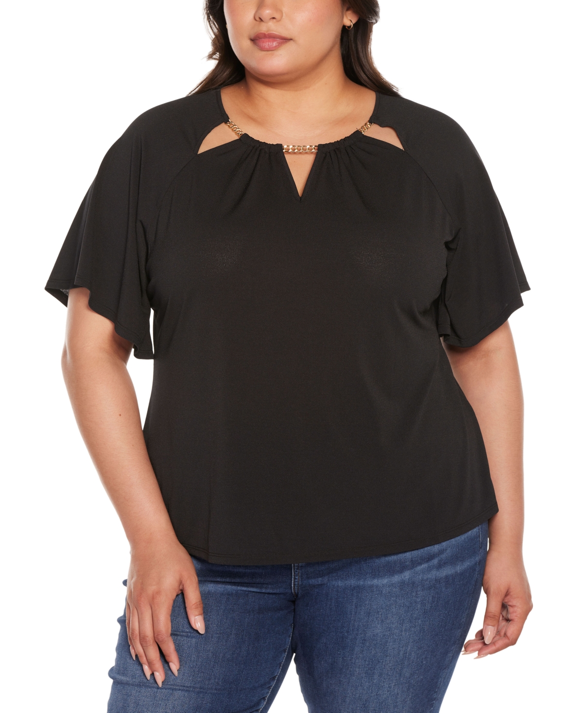 Shop Belldini Black Label Plus Size Cutout Detail Knit Top