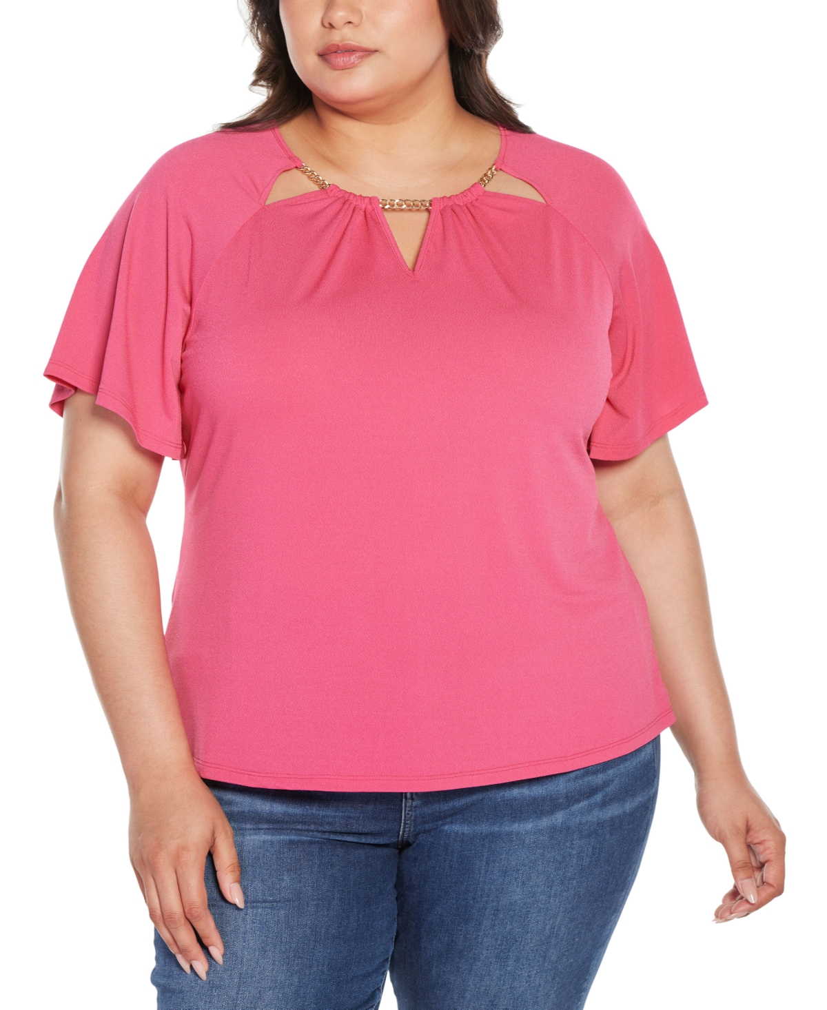 Black Label Plus Size Cutout Detail Knit Top - Petal Pink