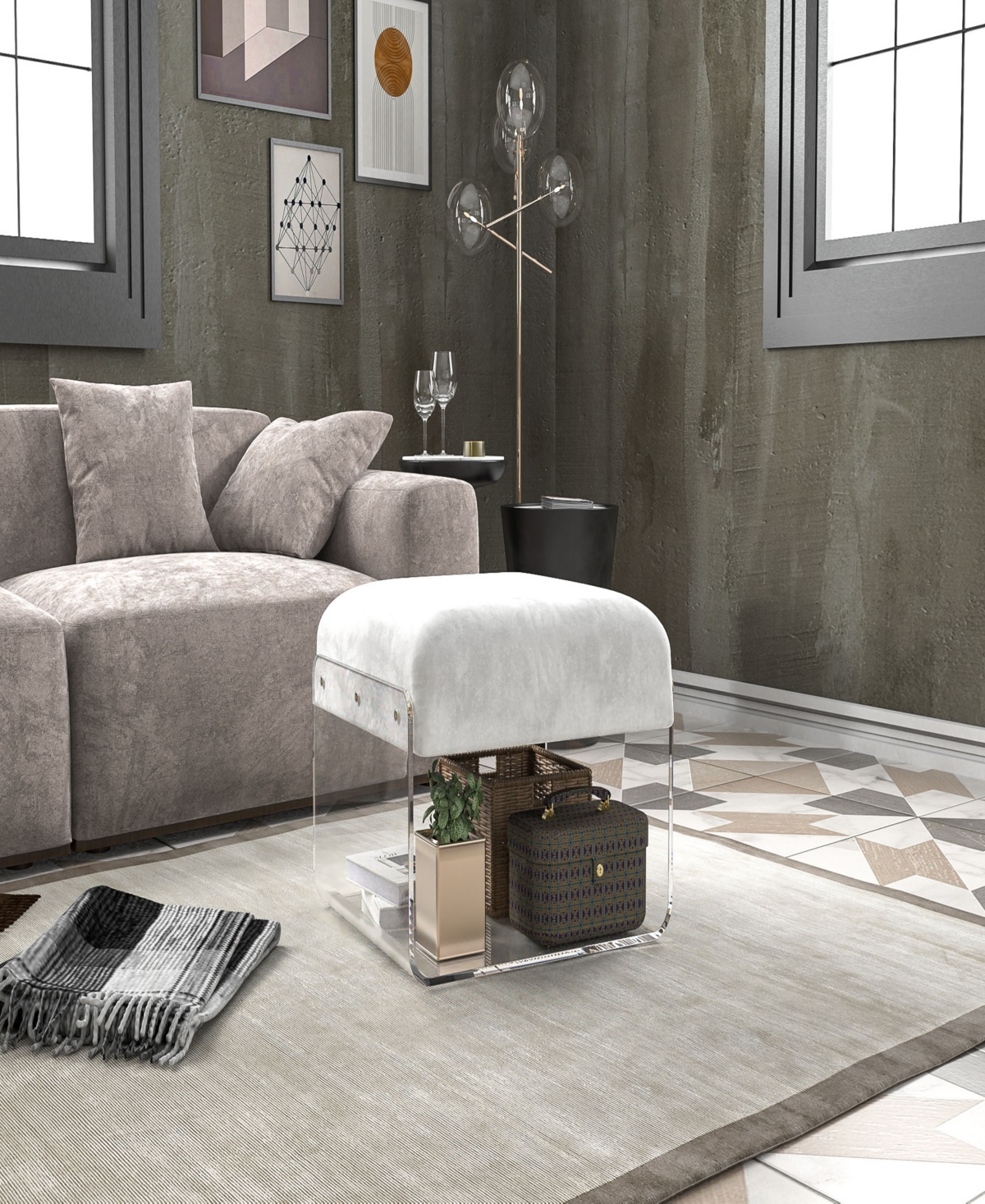 Foxhill Trading Fox Hill Trading Nicolas 22" Acrylic Upholstered Ottoman In No Color