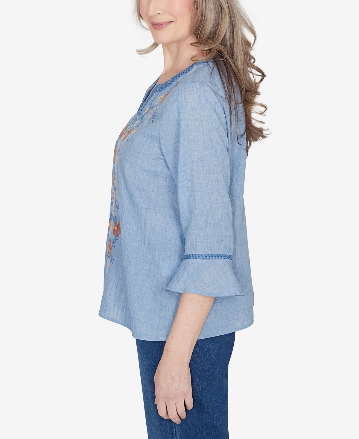 Alfred Dunner Petite Scottsdale Center Embroidered Split Neck Top