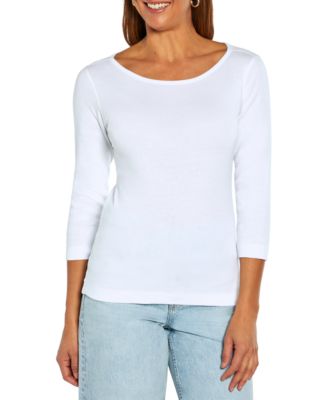 Three Dots - Women's Boat-Neck 3/4-Sleeve T-Shirt