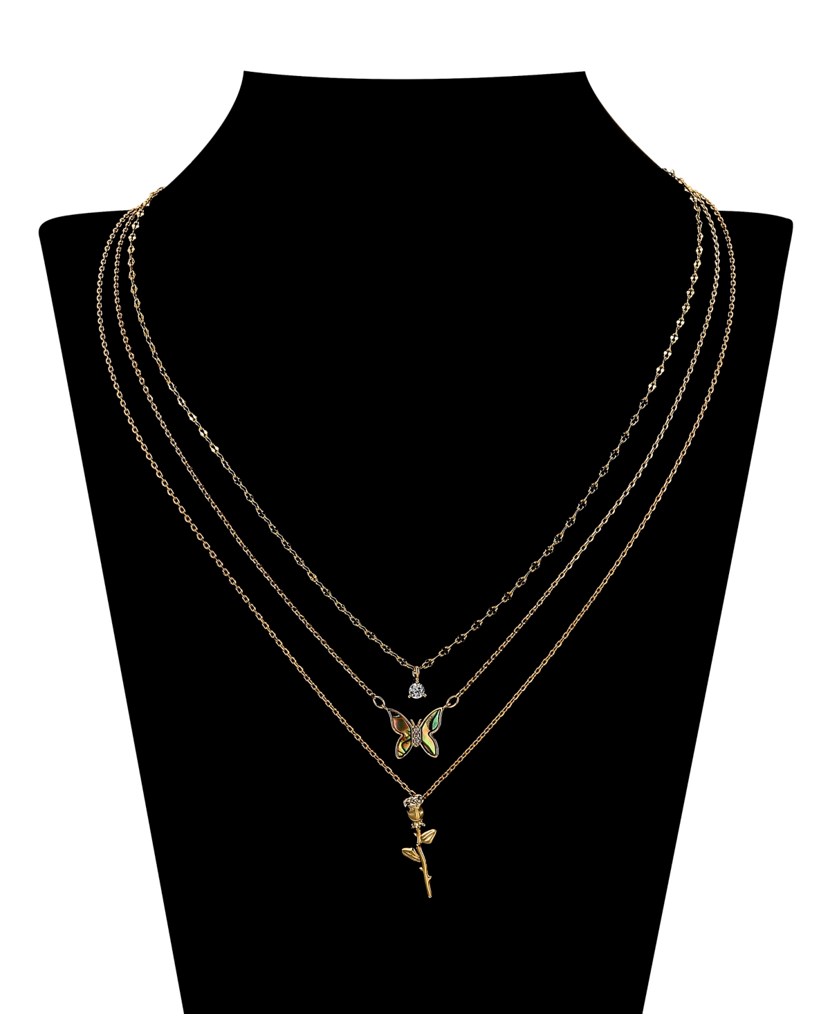 Shop Unwritten Cubic Zirconia Abalone Buttterfly Rose Layered Necklace Set In Gold