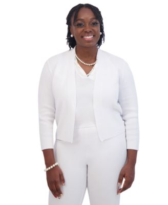 Kasper - Plus Size Collarless Open-Front Cardigan Jacket