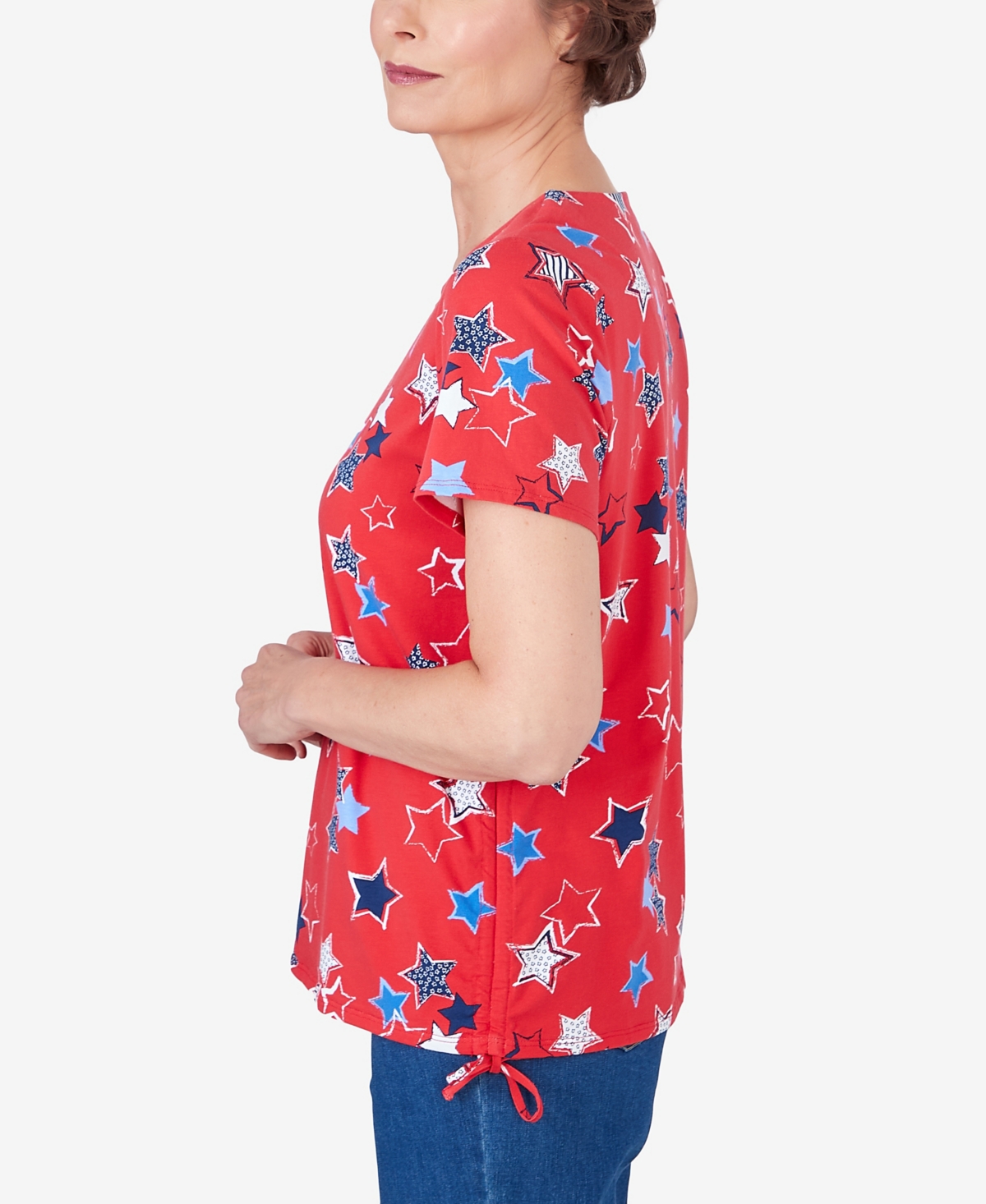 Alfred Dunner Petite Stars Side Tie Short Sleeve Tee