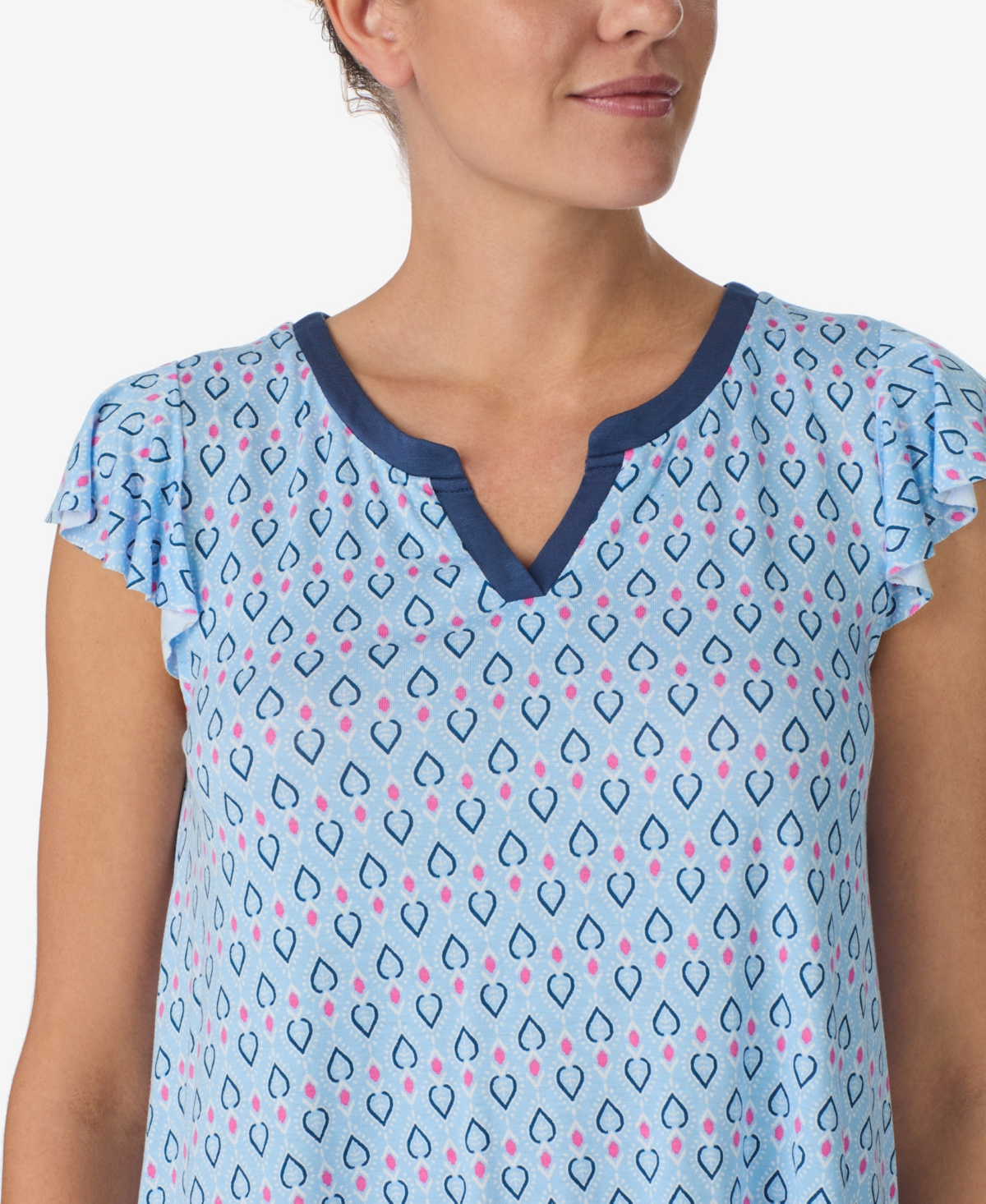 Shop Ellen Tracy Women's Short Sleeve Cropped Pj Set In Blue Geo