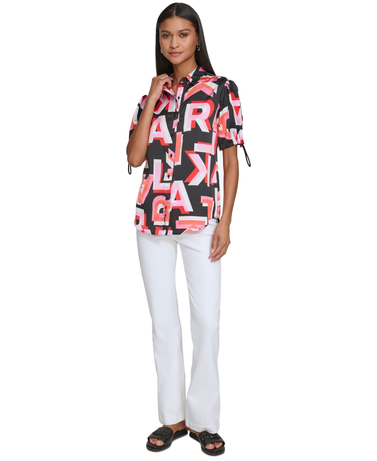 Karl Lagerfeld Paris Women's Printed Bungee-Sleeve Shirt