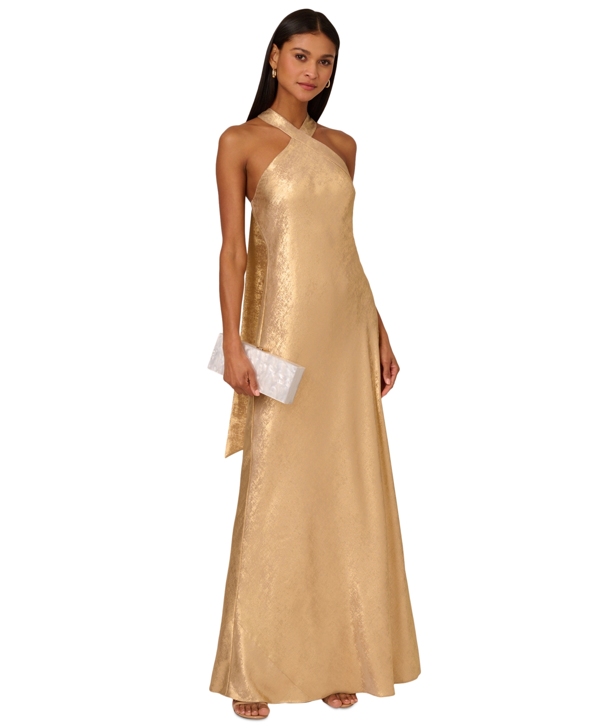Adrianna By Adrianna Papell Women's Folied-chiffon Halter Gown In Light Gold