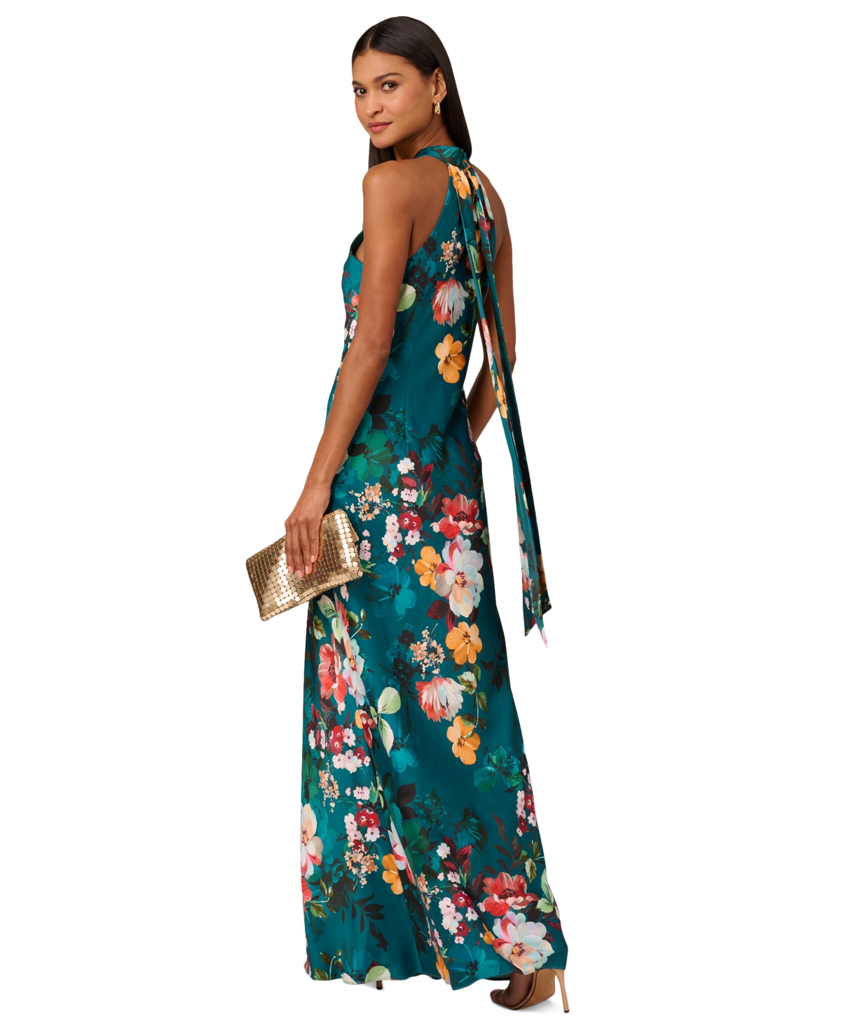 Adrianna by Adrianna Papell Women's Printed Drape-Back Halter Gown