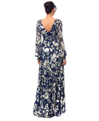 Women's Printed Blouson-Sleeve Maxi Dress