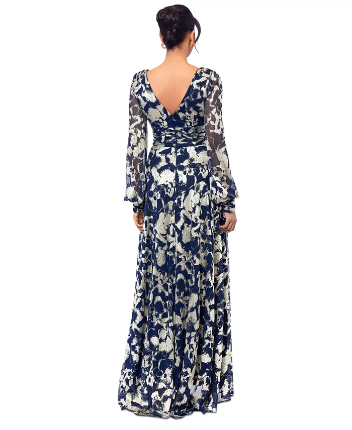 Women's Printed Blouson-Sleeve Maxi Dress - thumbnail 2