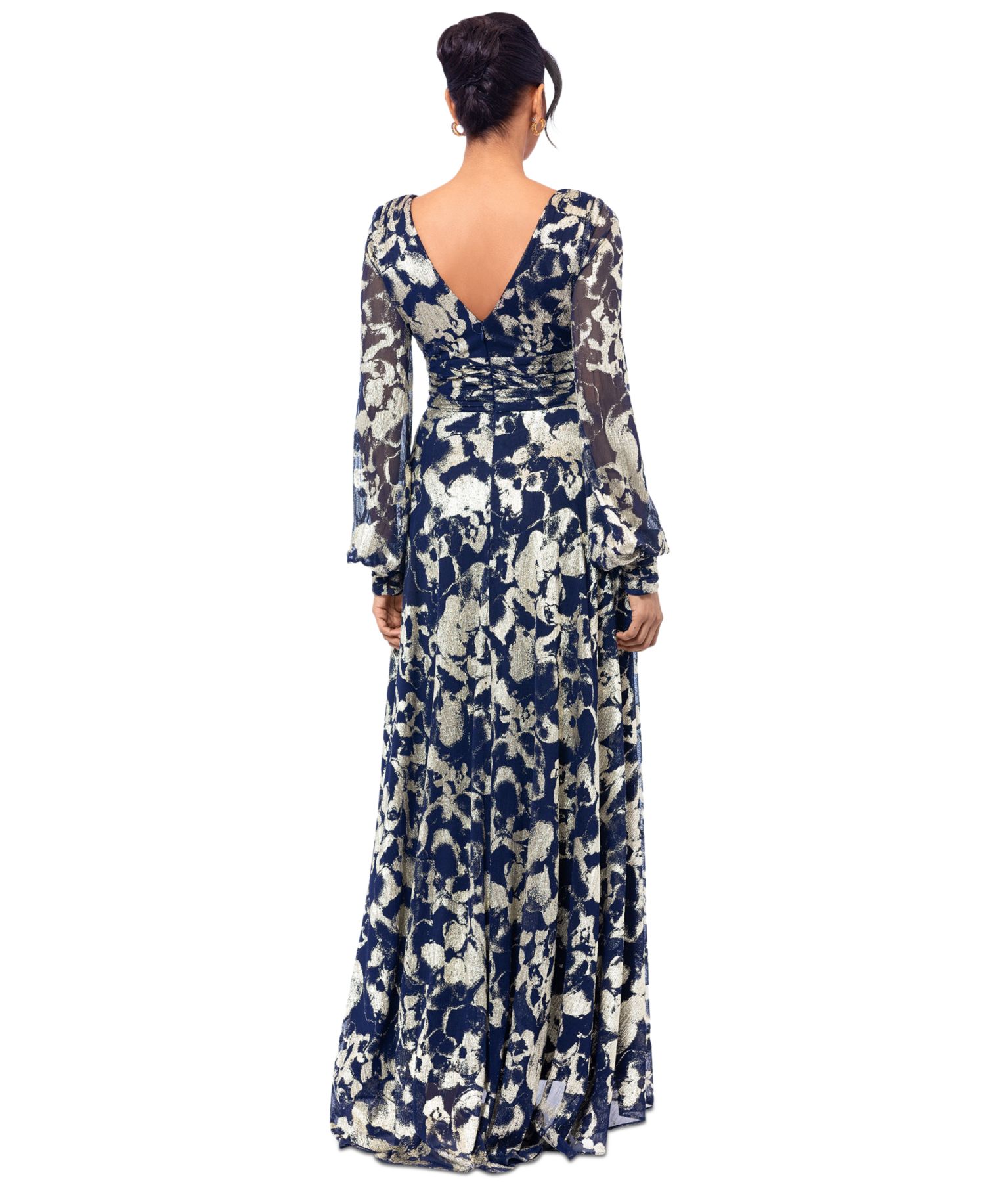 Petite Metallic Print Blouson-Sleeve Gown