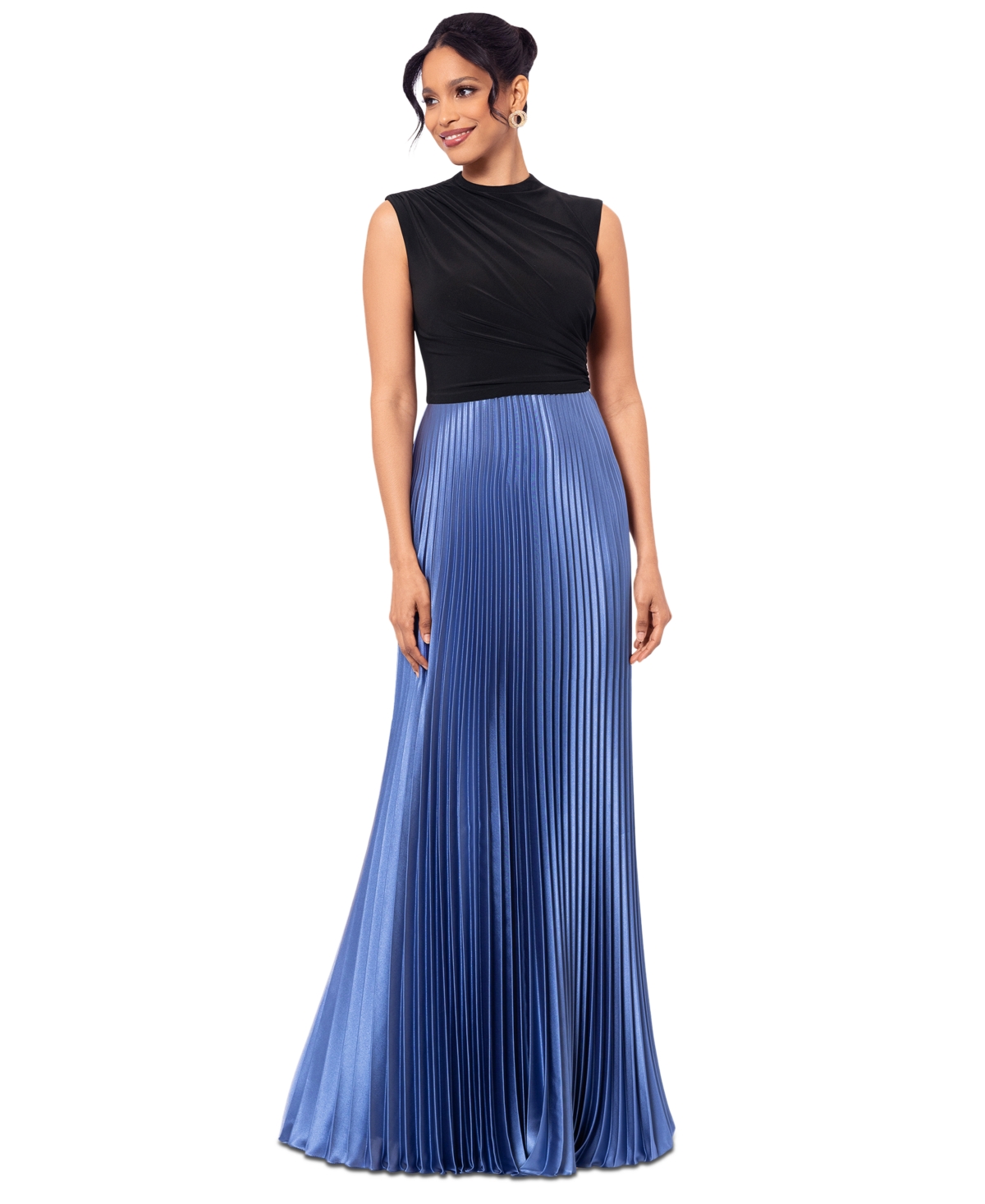 Women's Pleated-Skirt High-Neck Maxi Dress - Black/Blue