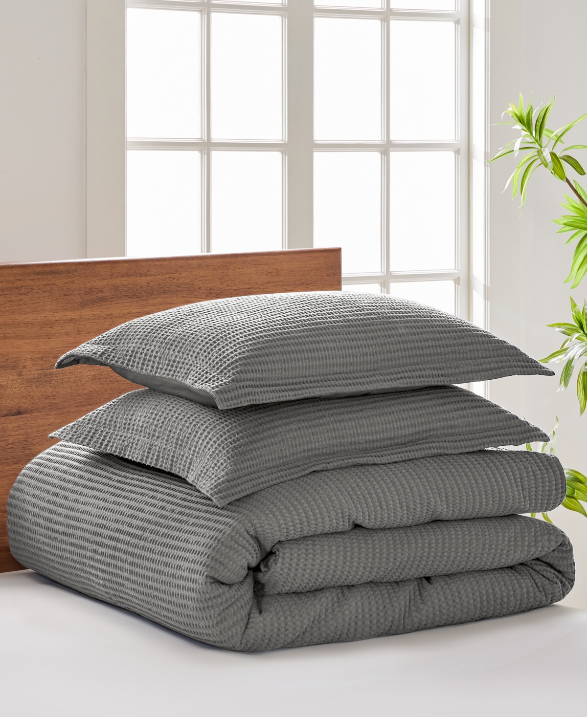 Levtex Cloud Waffle Textured 3-pc. Duvet Cover Set, Full/queen In Gray