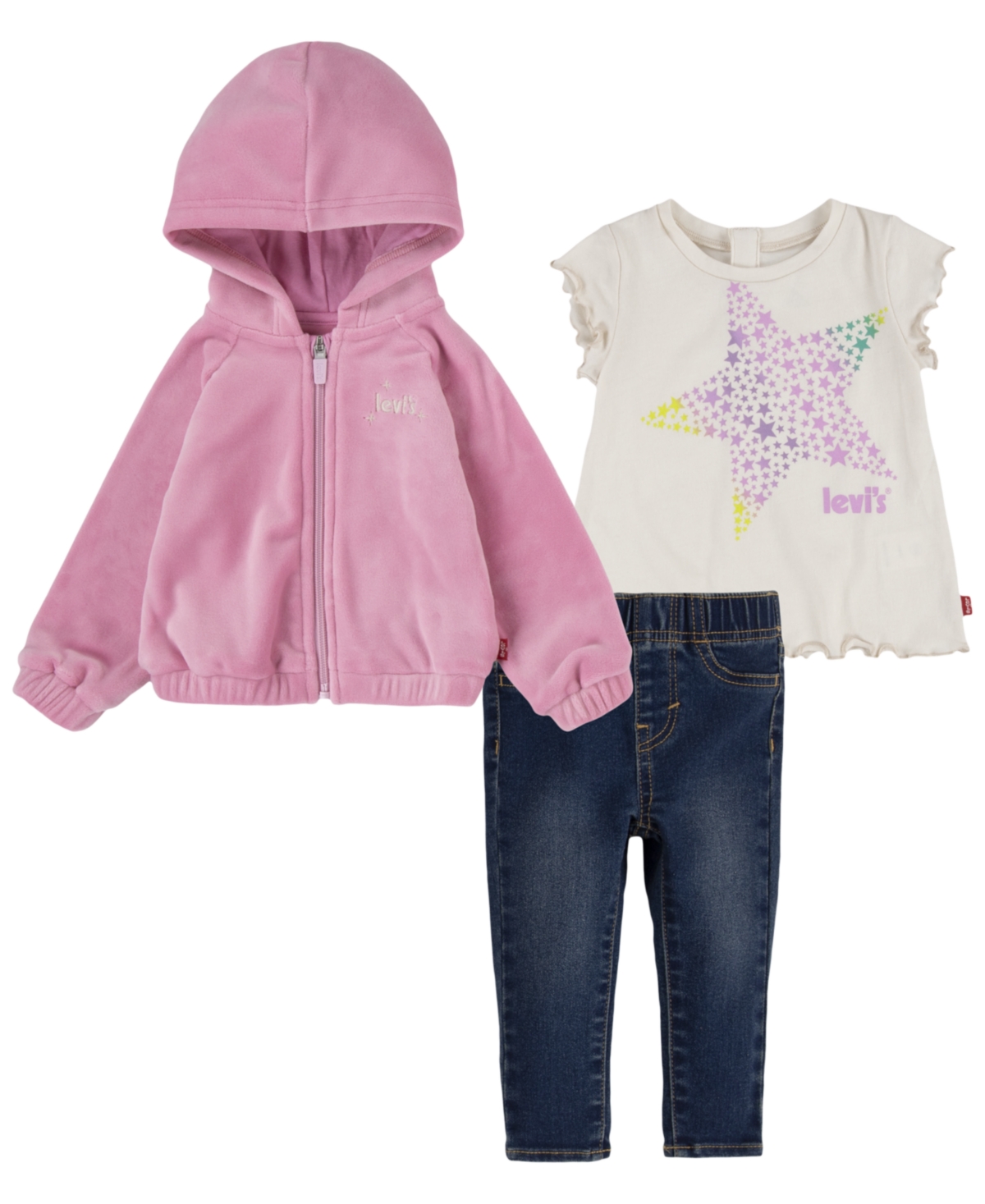 Shop Levi's Baby Girls Denim Pant And Tee 3 Piece Set Outfit In Roseate Spoonbill