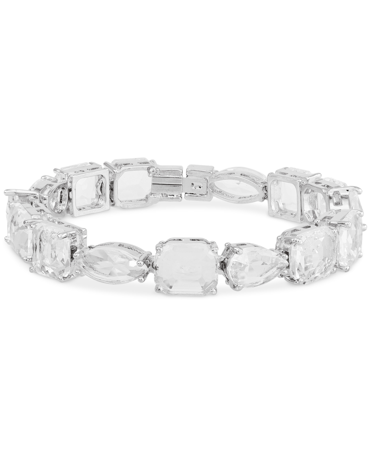 Mixed Cut Crystal Statement Flex Bracelet - Silver