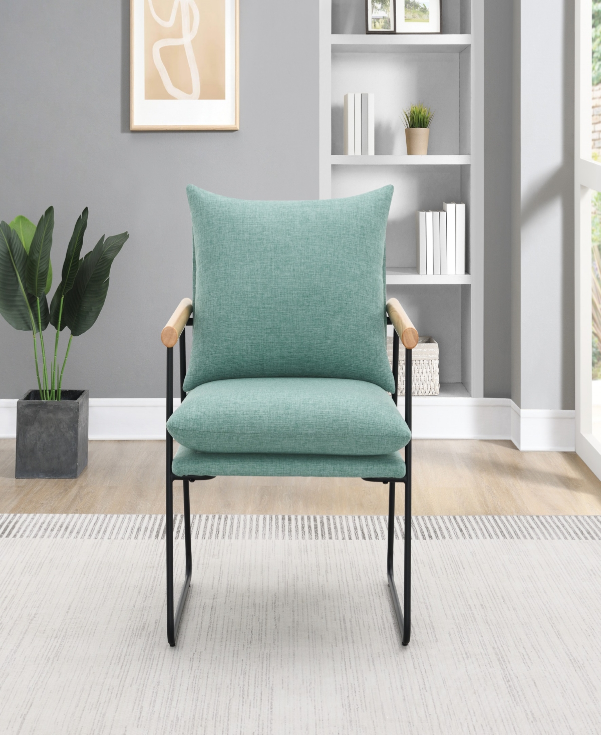 Shop Osp Home Furnishings Office Star Dutton Armchair In Sage Green Fabric With Natural Arms And Black Sled Base