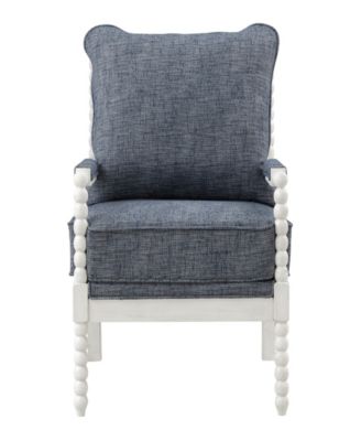 Office Star Kaylee Antique White Spindle Chair with Indigo Fabric