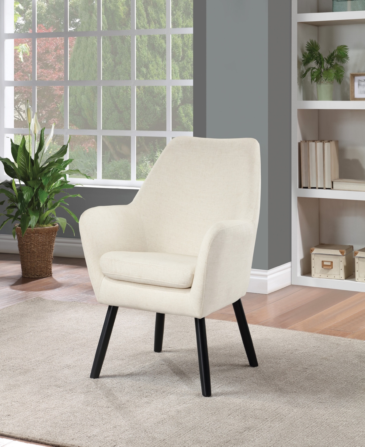 Osp Home Furnishings Office Star Della Mid-century Accent Chair In Linen Fabric With Black Finish Legs In White
