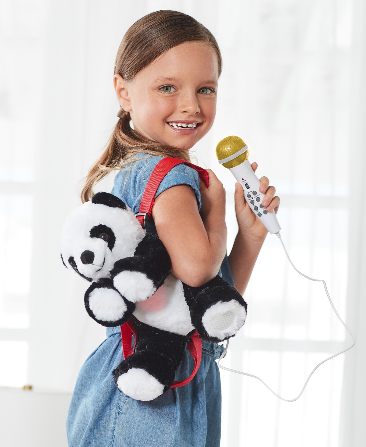 Singing Machine Plush Toy Karaoke Backpack With Microphone, Speaker, Songs Sound Effects, Bigpanda In White And Black