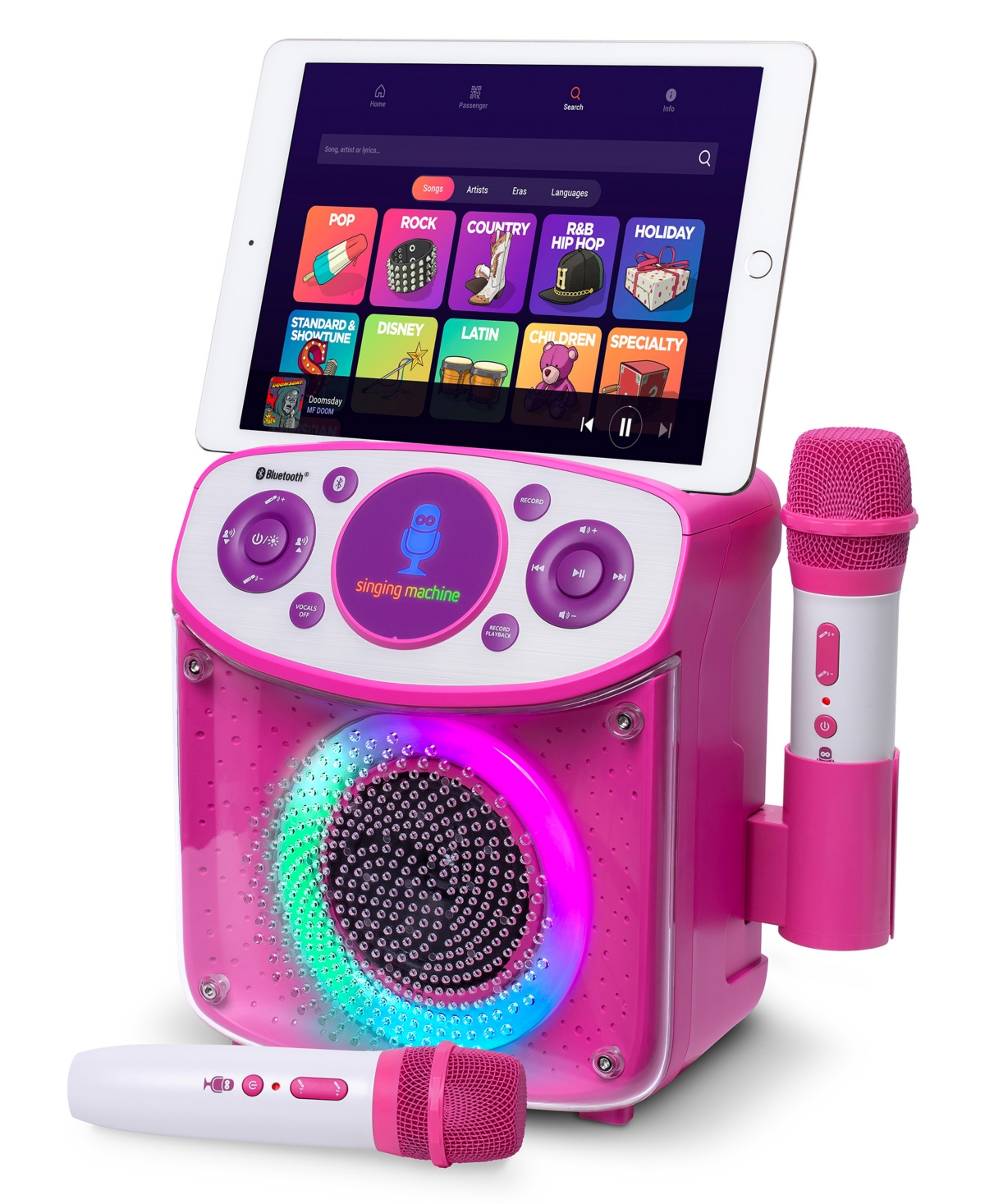 Singing Machine , Sparkle Portable Karaoke Machine With 2 Wireless Microphone In Pink